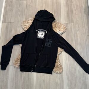 Victoria's Secret PINK Black Hoodie with Love Pink 86 Logo in Grey